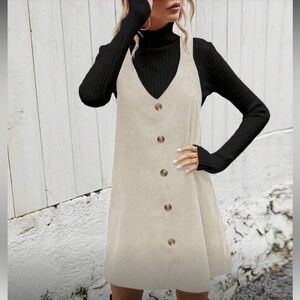 Cream Button-Down Pinafore Dress